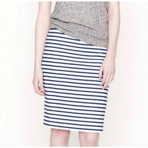 J. Crew Outlet The Pencil Skirt Nautical Striped Linen Blend Lined Navy White